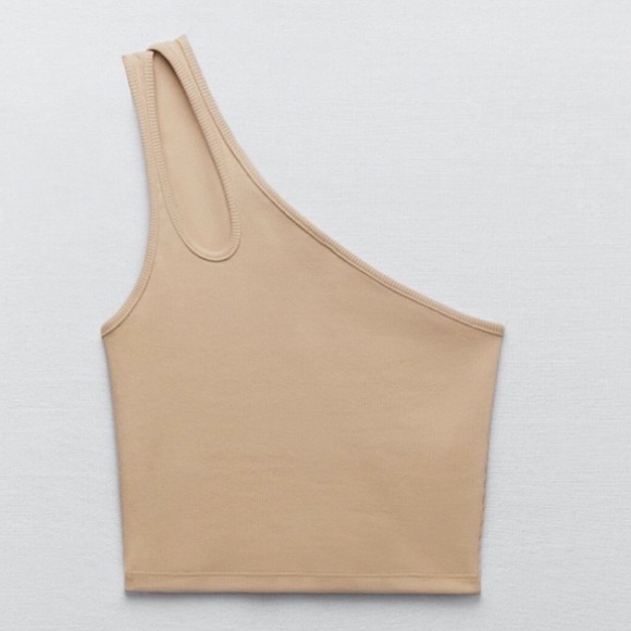 Zara Cream One-Shoulder Ribbed Tank Top - Picture 3 of 6
